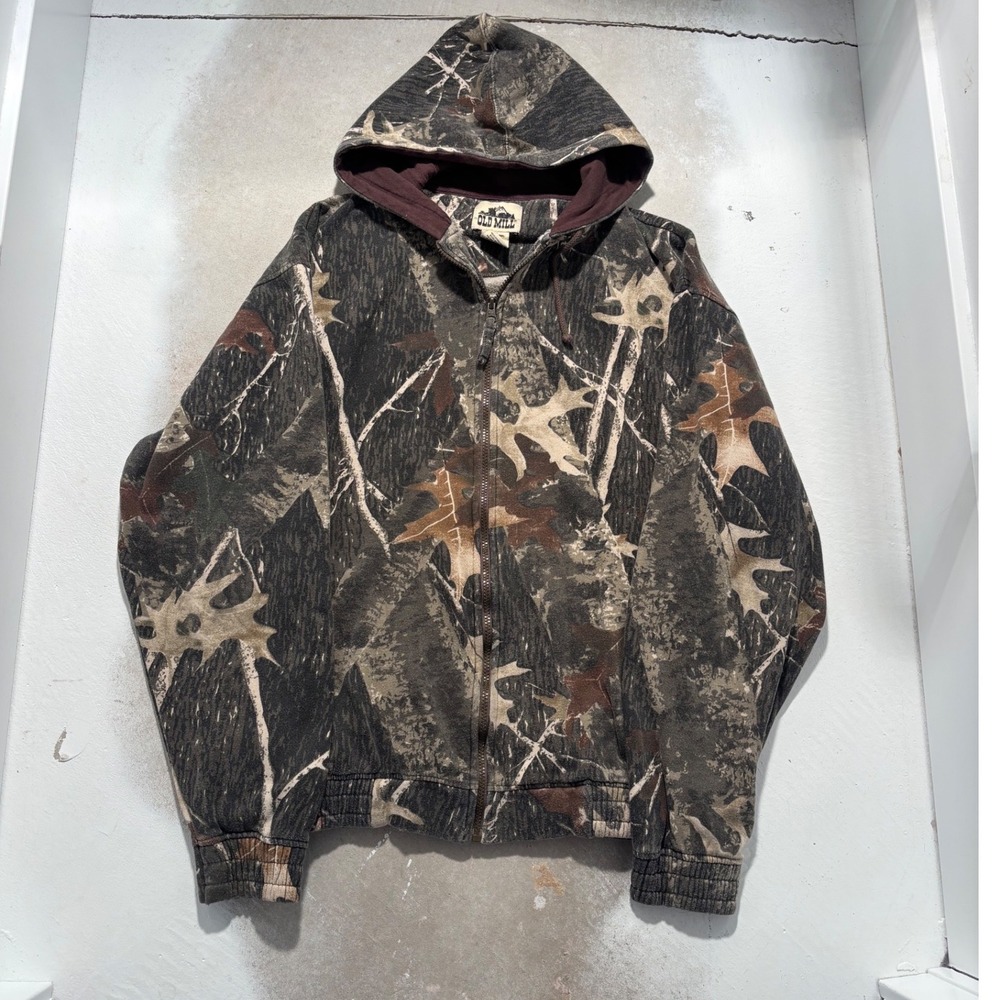 Old Mill Mens Camo Full Zip Hoodie XL Camouflage Forest Oak Leaf Sweatshirt